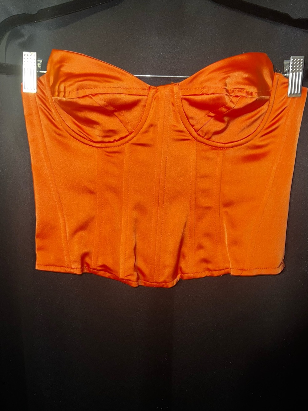 Boohoo Orange Satin Corset Crop Size 6